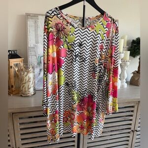 Multiples Floral Chevron Tunic - Pink & Lime